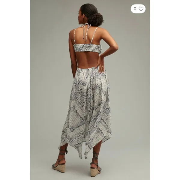 Anthropologie Suspender SKIRT ONLY Large Blue White‎ floral paisley Resort Beach - Image 2