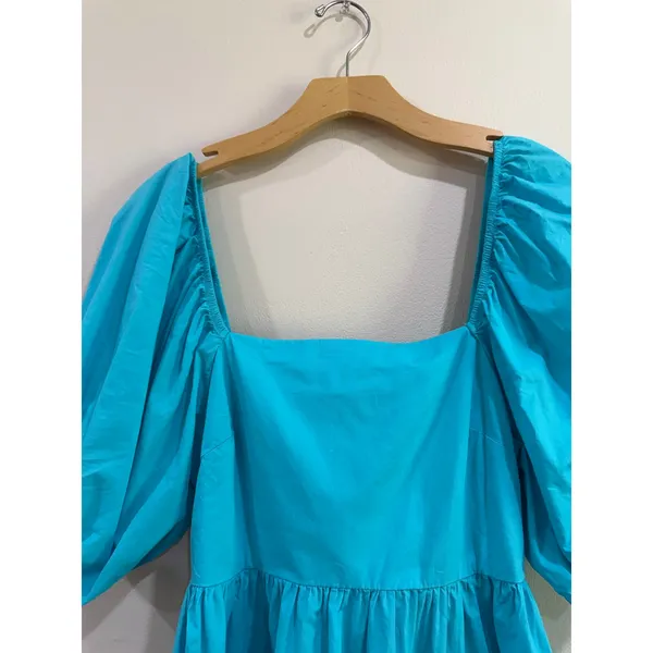 A New Day Teal Puff Sleeve Square Neck Cotton Pocket Mini Dress Size M‎ - Image 4