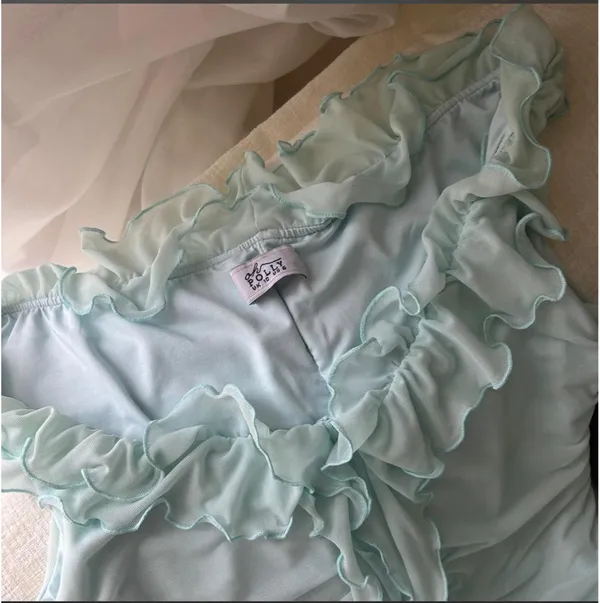 Oh Polly Baby Blue Ruched Off-the-Shoulder Mini Dress | US 6 | New | Vacation, Graduation, Bridal - Image 2