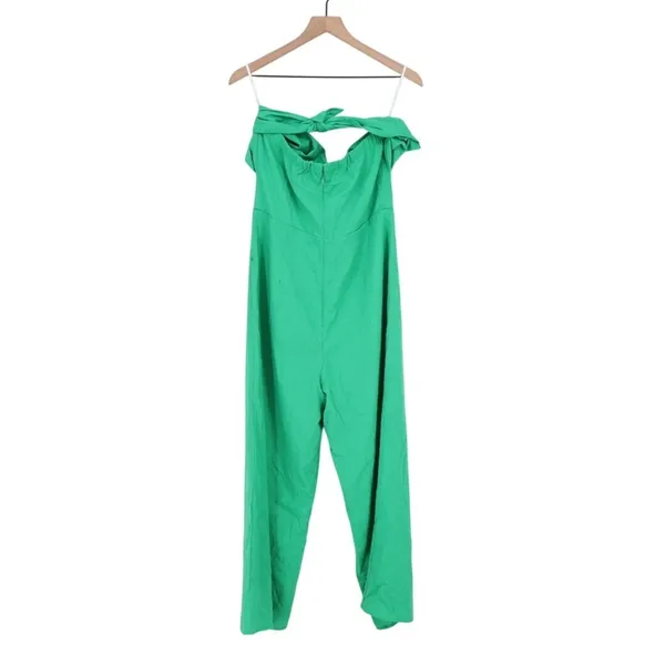 Lulus Sunshine Aura Strapless Jumpsuit Womens XL Green Lined Linen Tie-Front - Image 8