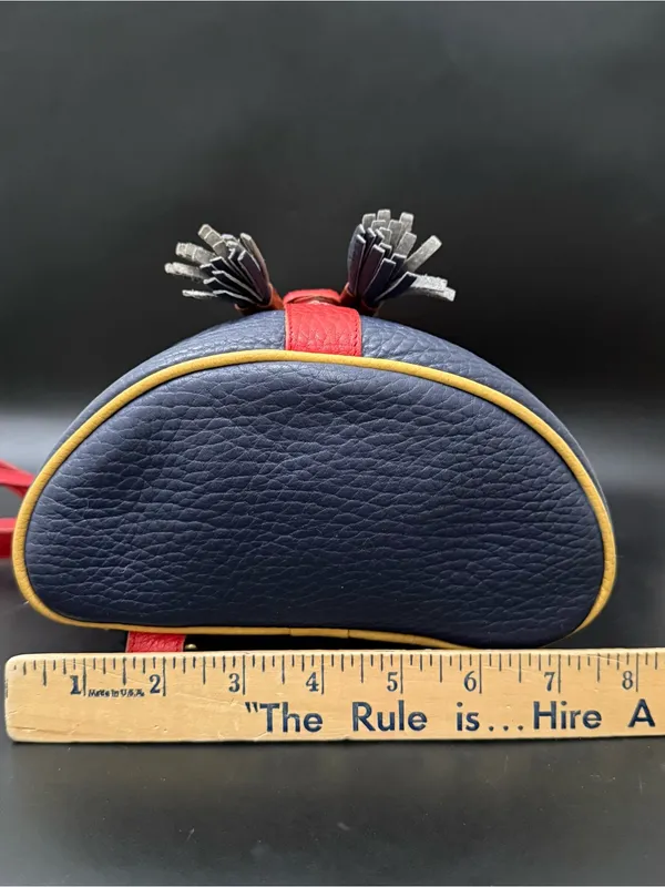 Rare Vintage DOONEY & BOURKE Teton AWL Lipstick Red Navy Yellow Leather Backpack - Image 7