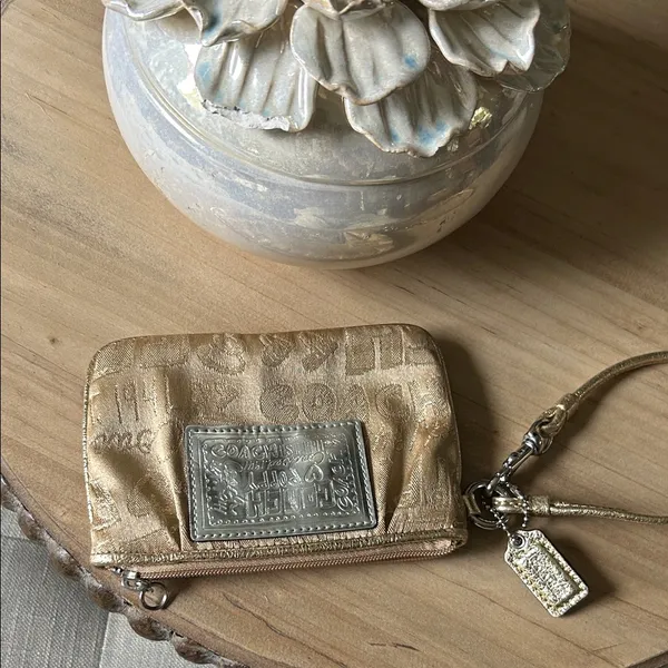 Coach Poppy 44070 Gold/Silver Duotoned Canvas Wristlet Bag - Image 7