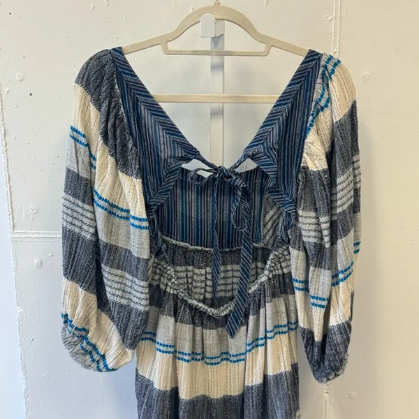 Free People All Lined Up Multi Striped Gauzy Mini Dress Boho Lightweight Blue Sm - Image 11
