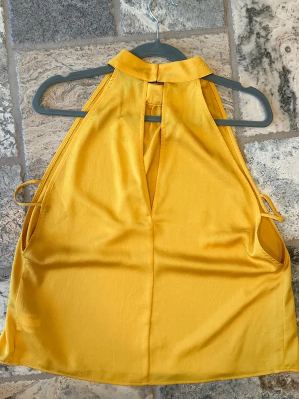 Express Yellow Halter Neck Satin-Look Tank Top - Image 2