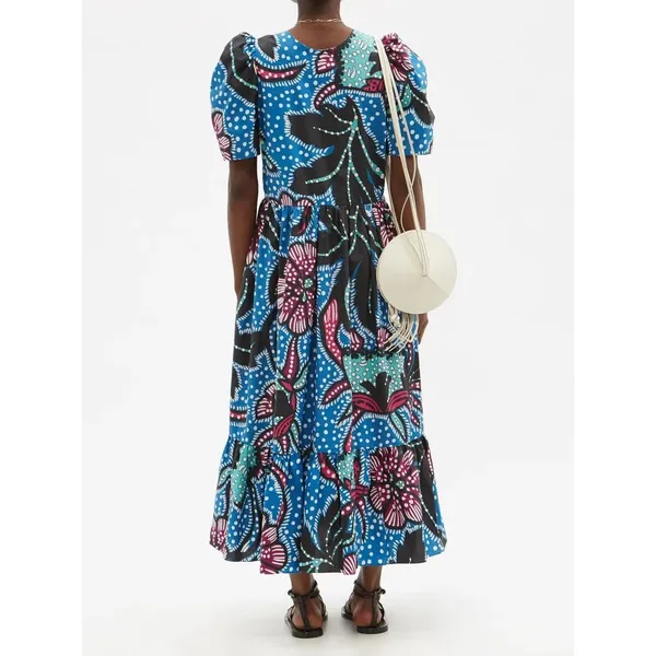 Rhode Nisha Puff-Sleeve Cotton-Poplin Midi Dress Size XS - Image 2