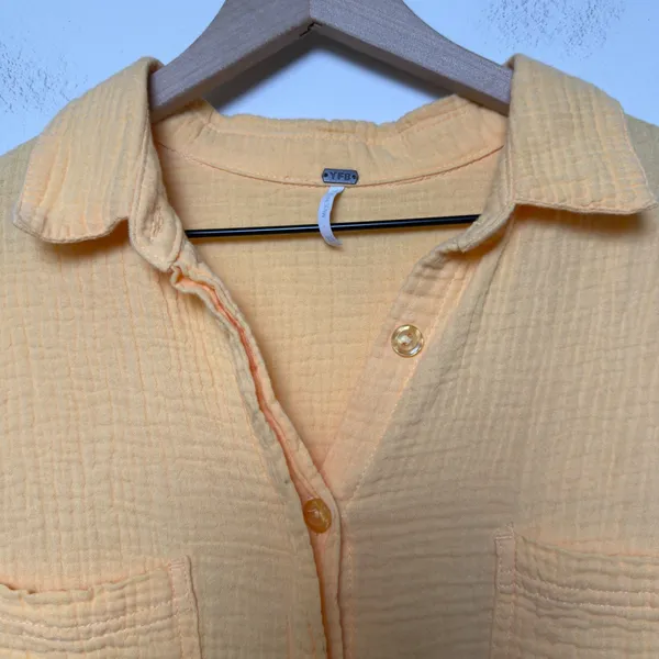 YFB Young Fabulous & Broke Women 100% Cotton‎ Shirt XS Yellow Gauze Button Down - Image 2