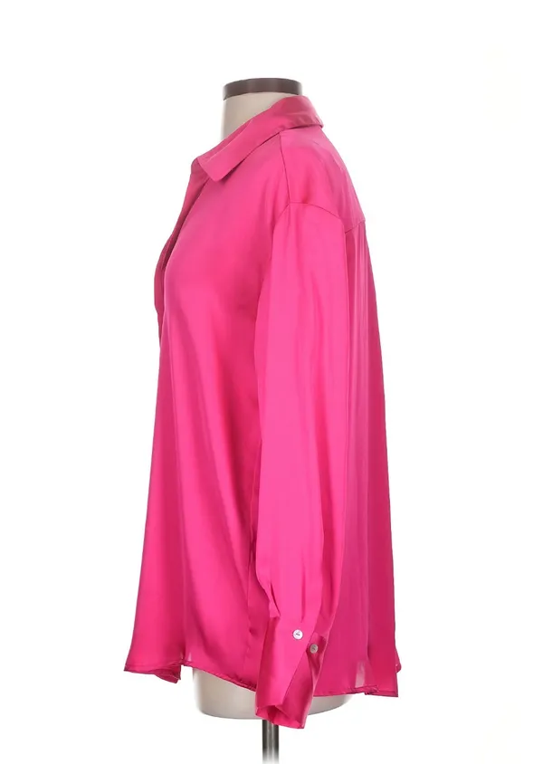 Zara Hot Pink Satin Button-Down Blouse Wide Cuffs Size Medium🎀 - Image 4