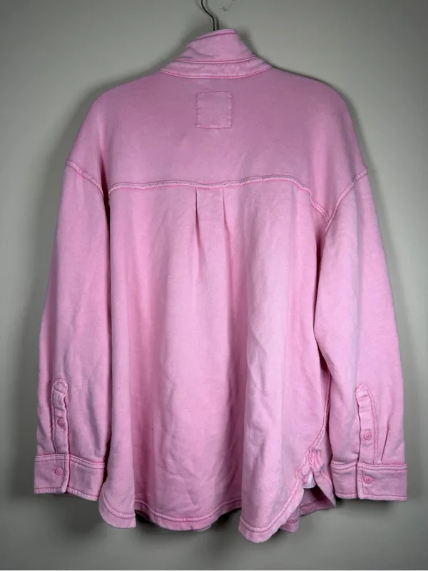 Aerie Lumber Jane Pink Terry Cloth Cotton Button Up Shacket - Size S - Image 4