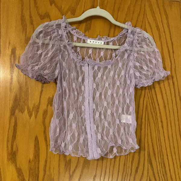 Hyfve Lace Short Sleeve Cropped Top in Lavender - NWOT - Size L - Image 3