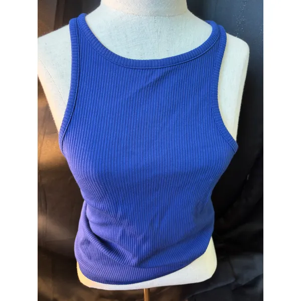 J.Crew Womens‎ Ribbed High Neck Racerback Tank Top Royal Blue Size Medium - Image 3