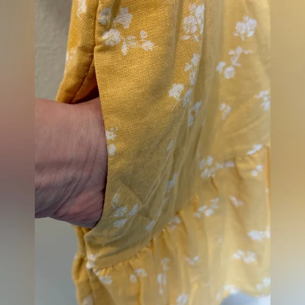 Universal Thread NWT Linen Blend Yellow Floral Flutter Sleeve Mini Dress Pockets - Image 6