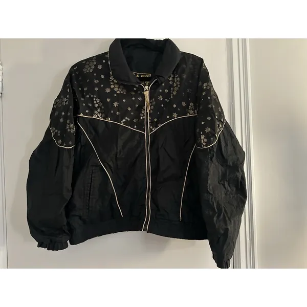 East West 80's Black & Gold Glitter Star Patterned Zip-Up Windbreaker Jacket - Image 6