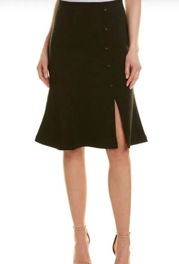 Rene Lion Black Button Front Knee Length Skirt Size Large - Image 2