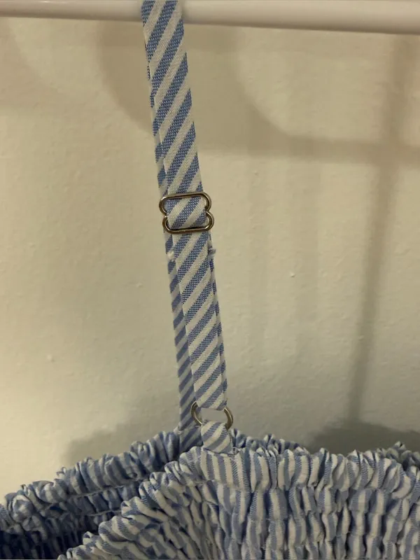 NWOT Halara Blue and White Shirred Stripe Midi Slip Dress - Image 7