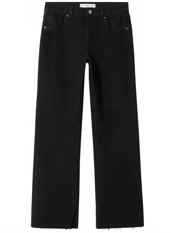 Mango Fray Hem Side Slit Mid Rise Jeans Black Denim NWT Size 6 - Image 2