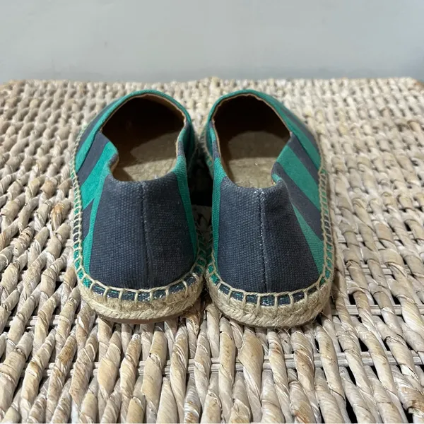 J. Crew Striped Canvas Slip-On Flat Espadrilles‎ Navy Kelly Green AW595 7 NIB - Image 5