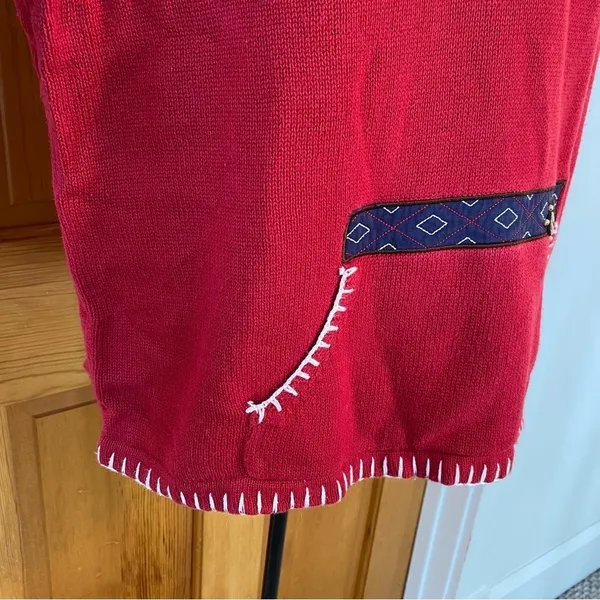 Vintage Breckenridge Grandma 1/4 Zip Turtleneck Fir Tree Sweater Red Size XL - Image 7
