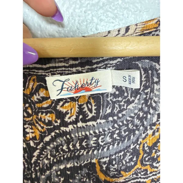 Faherty Isabella Dress Black Belmar Paisley Viscose Crepe Maxi WDH2104-BLB Small - Image 4