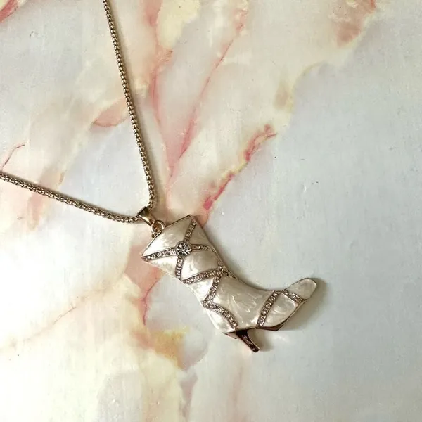 Betsey Johnson enamel rhinestone boot pendant necklace - Image 7