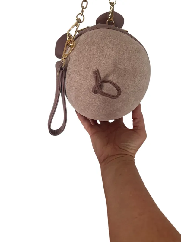 Pink Mauve PU Suede Pig Shoulder Wrist Hand Bag Cosmetic Handbag Purse - Image 5