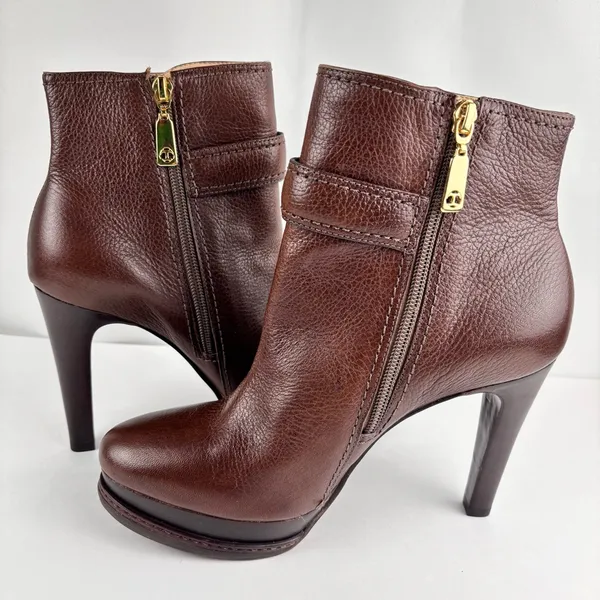 Talbots Brown Leather Platform Ankle Booties Heels Size 7.5 B Made in Brazil - Image 3