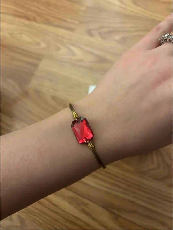 Luca + Danni Dylan Bangle Gold Wire Bracelet with Red Crystal Bead - Image 2