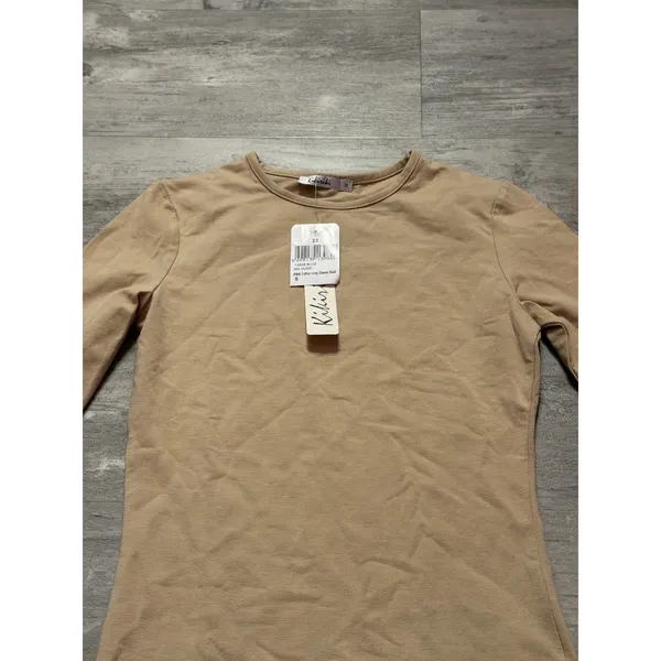 NWT Kikiriki Women's Long Sleeve Pullover Tee Size S - Camel A1-h43 - Image 3