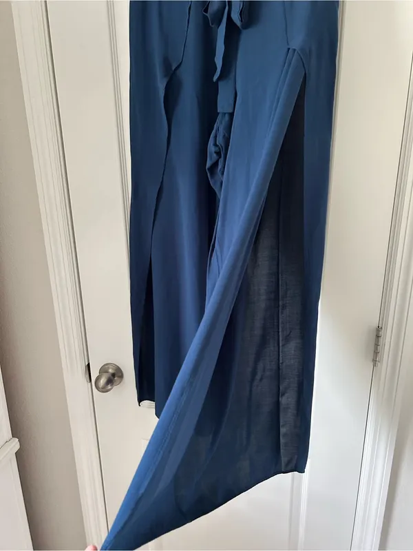 Juniper Blu Boho Wide-Leg Split Front Tie Waist Pants Beach Resort Festival - Image 2
