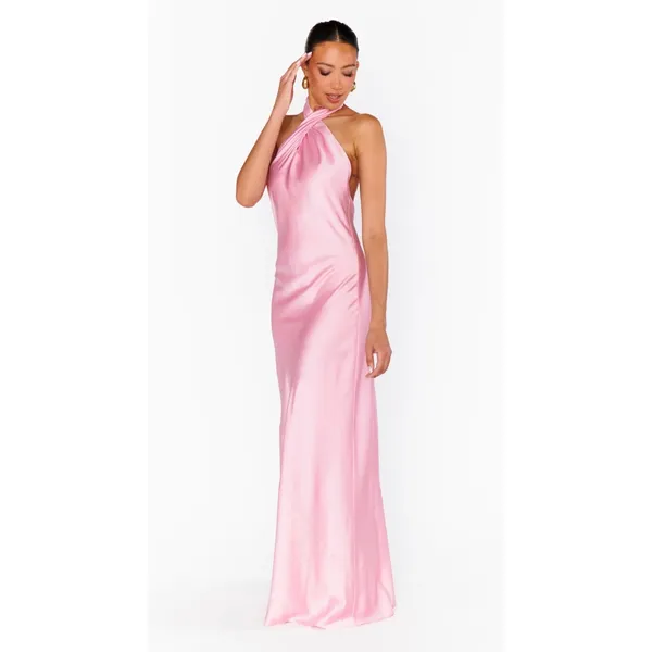 Show Me Your Mumu Jasmine Halter Maxi Dress Light Pink Luxe Satin Size Medium - Image 4
