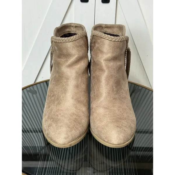 Report Chloey Womens Ankle Boots Size 8.5 Tan Suede Side Zip Stacked Block Heel - Image 3