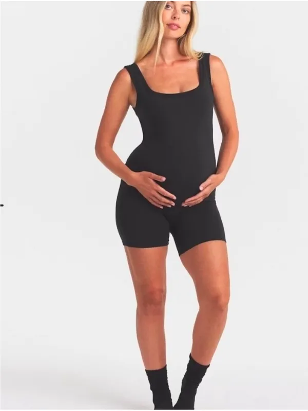 SKIMS Cotton Jersey Maternity Onesie | Soot Size XXS NWT - Image 2
