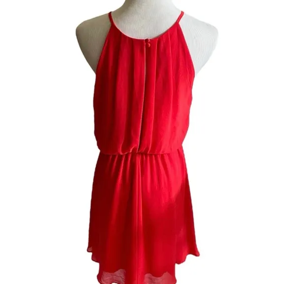 Lush Nordstrom Bright Red Chiffon Halter Skater Dress Mini Lightweight M - Image 4