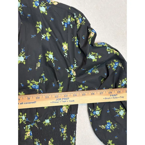 Maeve Anthropologie Tommie Mini Shirtdress Black Floral Smocked Waist Cotton - Image 12