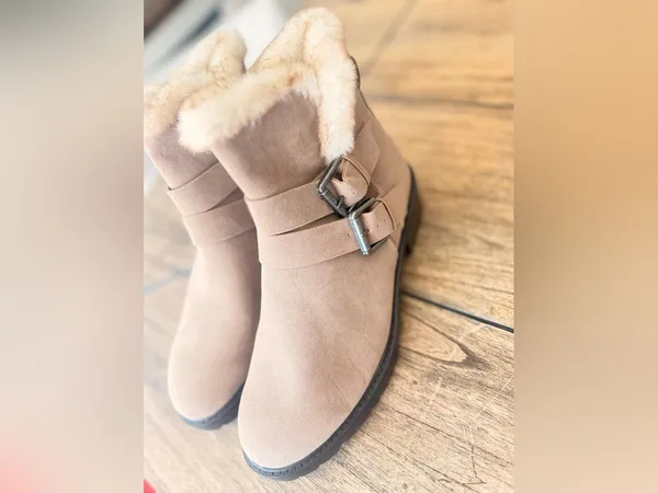 Universal Thread tan faux-suede double-buckle moto ankle boots feature a plush - Image 9