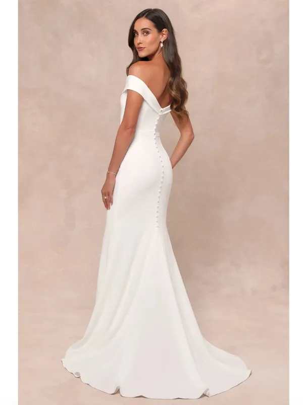 Lulus Arienne White Off-the-Shoulder Mermaid Maxi Dress - Image 2