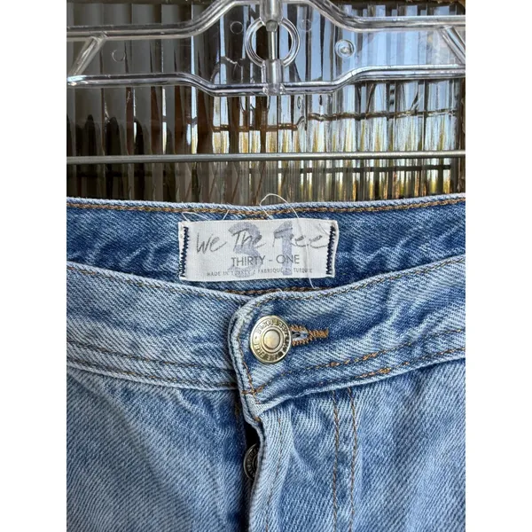 We The Free Free People Jeans Light Wash Straight Leg Raw Hem Button Fly Size 31 - Image 2