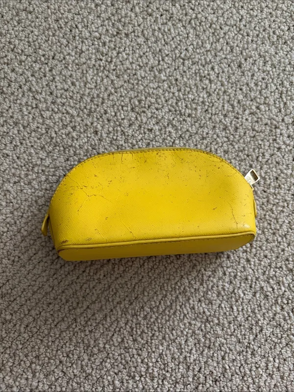 Tory Burch Yellow Leather Dome Cosmetic Case Small Pouch FLAWS - Image 3
