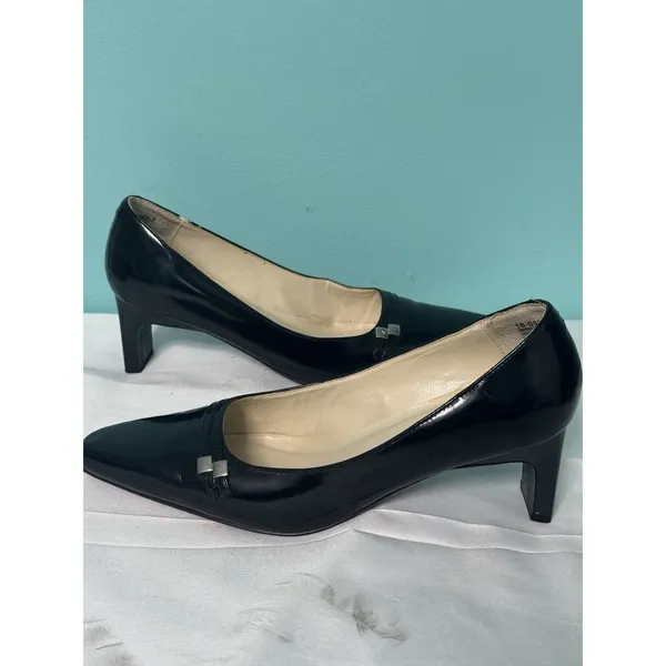Bijou‎ Shoes Leather Heel Black Shoes Slip-on size 7. S-650 - Image 2