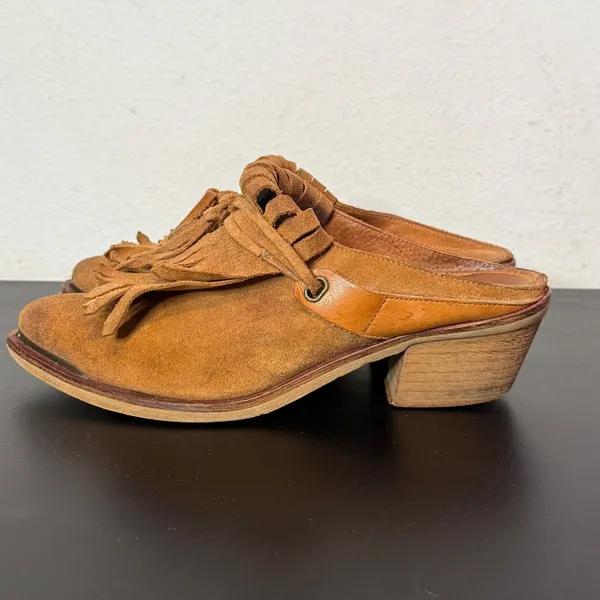 SixtySeven Suede Fringe Mules Womens 40 US 9 9.5 Western Kiltie Pointed Toe - Image 7