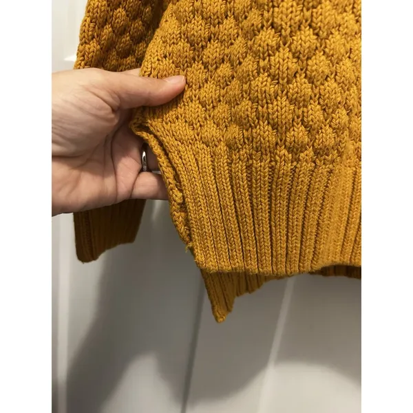 Love Hanna Pointelle Knit Sweater Women’s Size Small Mustard Yellow Gorp Nature - Image 3