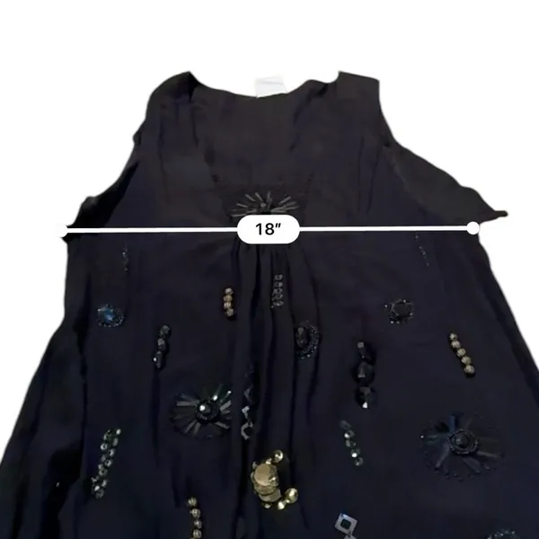 Anthropologie Yoana‎ Baraschi 100% Silk Black Beaded Sleeveless Top Sz S - Image 9