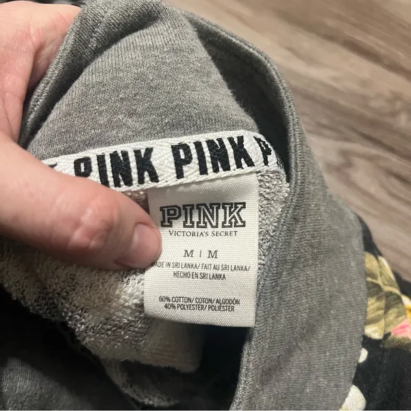 PINK Victoria’s Secret Grey Floral Pull Over Sweater; Medium - Image 3