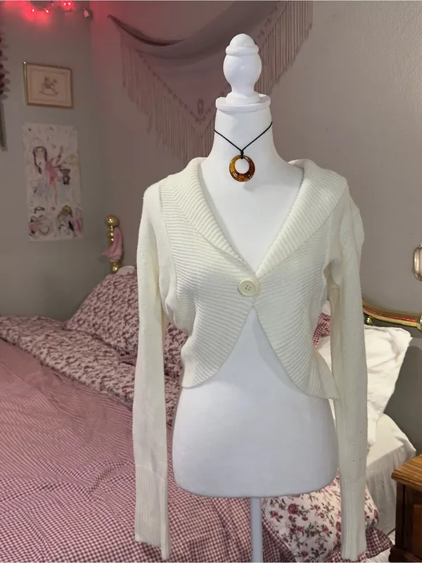 Y2K Women’s Cream Cropped Button-Front Sweater - Image 8
