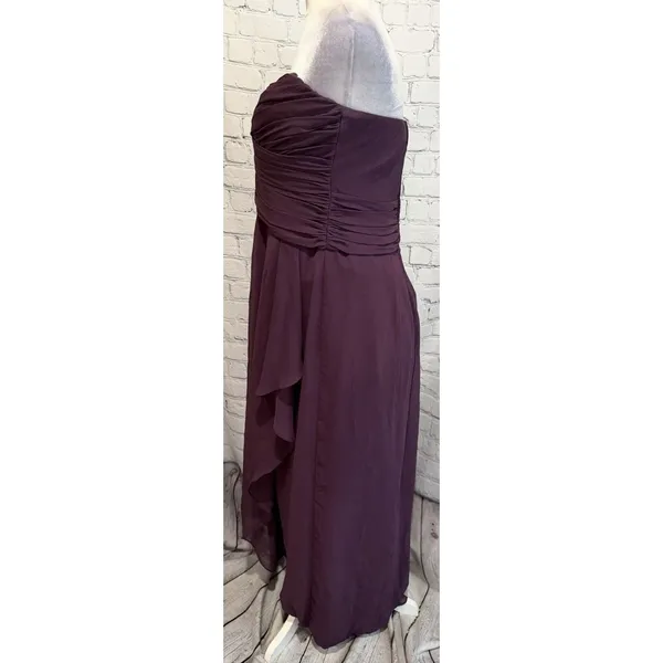 David’s Bridal Strapless Long Chiffon Bridesmaid Prom Party Dress Plum Size 10 - Image 4