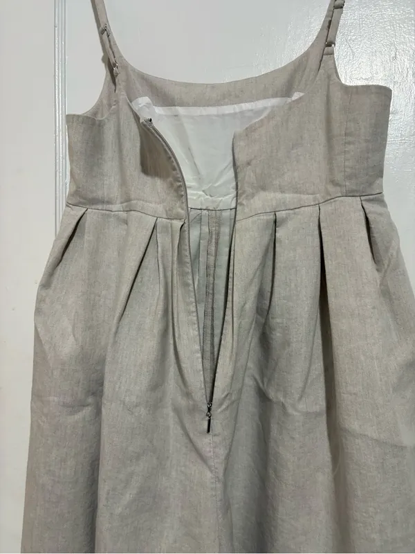 Rebecca Taylor Linen Square-Neck Pleated Romper Size 8 Color Rye - Image 10