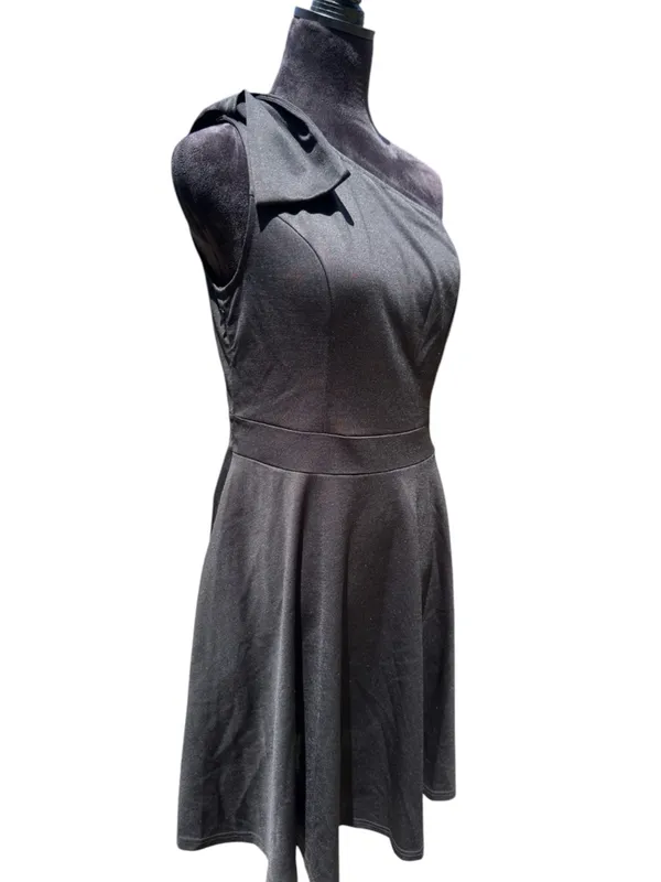 NWOT JASAMBAC Black One Shoulder Bow A-Line Cocktail Dress‎ with Pockets Size L - Image 3