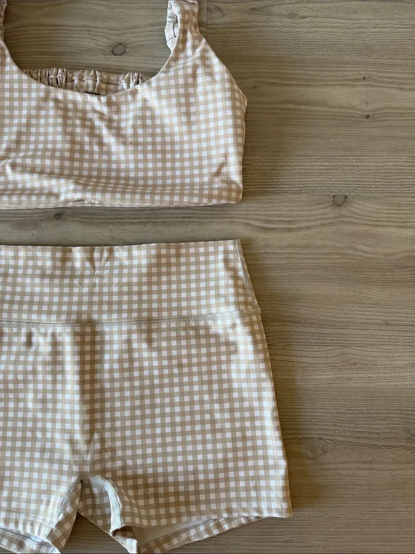 Kimberly C Beige Gingham Bralette & High-Waist Short Set - Women Intimates - Image 2