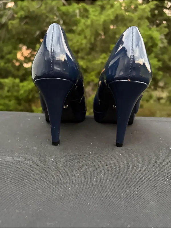 Nickels Navy Blue Patent Leather "Denny" Platform Pump Heels Size 7.5M - Image 7