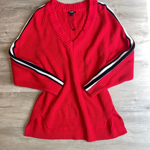 Express Sweater Red V-Neck Oversized tunic s - Image 4