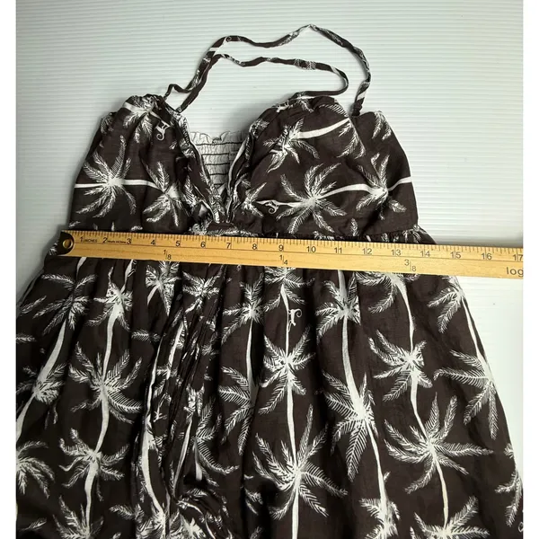 Kate Spade New York Sundress Brown Palm Tree‎ Print Cotton Smocked Dress Medium - Image 3
